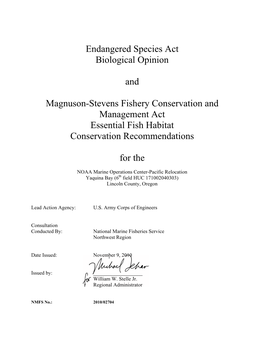 Endangered Species Act Biological Opinion and Magnuson-Stevens