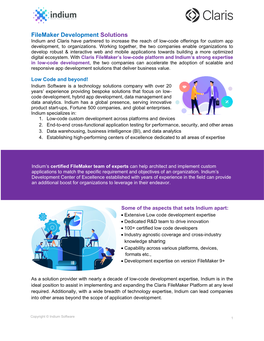 Filemaker Development Solutions Indium and Claris Have Partnered to Increase the Reach of Low-Code Offerings for Custom App Development, to Organizations