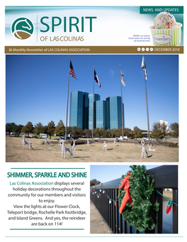 SHIMMER, SPARKLE and SHINE Las Colinas Association Displays Several Holiday Decorations Throughout the Community for Our Members and Visitors to Enjoy