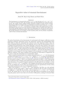 Squarefree Values of Trinomial Discriminants