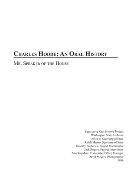 Charles Hodde an Oral History.Indd