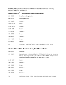 2019 NSF/NBER/CEME Conference on Mathematical Economics At