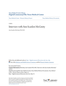 Interview with Ann Scanlon Mcginity Ann Scanlon Mcginity Ph.D, RN