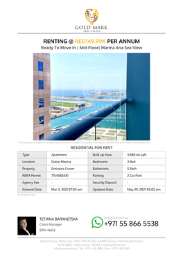 Mid Floor| Marina Ana Sea View