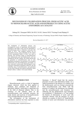 From Acetic Acid to Monochloroacetic Acid and Byproducts Using Acetic Anhydride As Catalyst