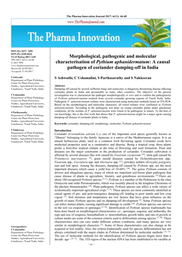 A Causal Pathogen of Coriander Damping-Off I