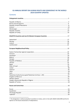 EU ANNUAL REPORT on HUMAN RIGHTS and DEMOCRACY in the WORLD 2019 COUNTRY UPDATES Contents