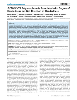 PCSK6 VNTR Polymorphism Is Associated with Degree of Handedness but Not Direction of Handedness