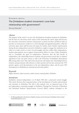The Zimbabwe Student Movement: Love-Hate Relationship with Government?