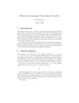 Efficient Lexicographic Encoding of Numbers