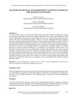 Features of Musical Enlightenment Activity in Russia in the 30-Ies of Xx Century