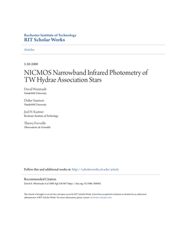 NICMOS Narrowband Infrared Photometry of TW Hydrae Association Stars David Weintraub Vanderbilt University