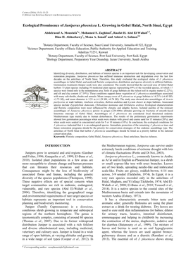 Ecological Prominence of Juniperus Phoenicea L. Growing in Gebel Halal, North Sinai, Egypt