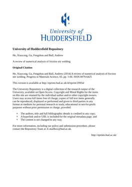 A Review of Numerical Analysis of Friction Stir Welding