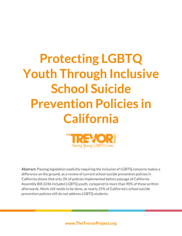 Protecting LGBTQ Youth Through Inclusive School Suicide Prevention Policies in California