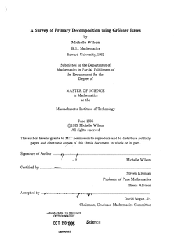 A Survey of Primary Decomposition Using Grsbner Bases OCT 2 0 1995