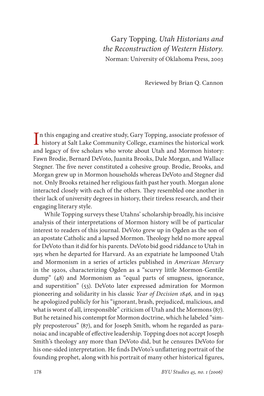 Gary Topping. Utah Historians and the Reconstruction of Western History. Norman: University of Oklahoma Press, 2003