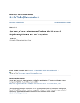 Synthesis, Characterization and Surface Modification of Polydimethylsiloxane and Its Composites