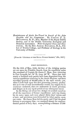 Reminiscences of Arctic Ice-Travel in Search of Sir . John Franklin and His Companions. by CAPTAIN F. L. M'clintock, R. N., Hon