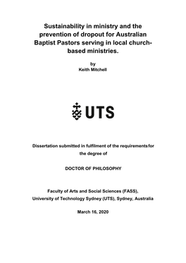 Sustainability in Ministry and the Prevention of Dropout for Australian Baptist Pastors Serving in Local Church- Based Ministries