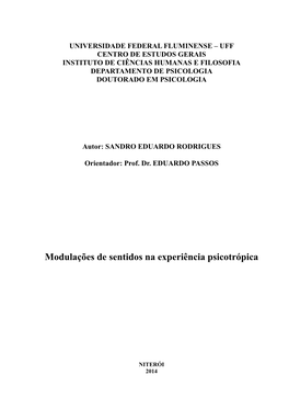 Modulações De Sentidos Na Experiência Psicotrópica