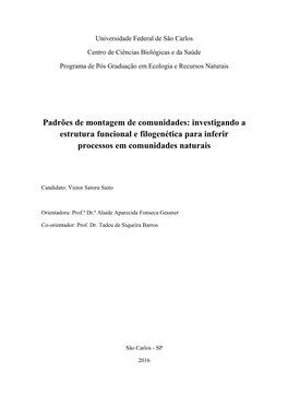 Investigando a Estrutura Funcional E Filogenética Para Inferir Processos Em Comunidades Naturais