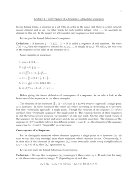 Lecture 2 : Convergence of a Sequence, Monotone Sequences