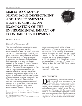 Limits to Growth, Sustainable Development and Environmental Kuznets Curves: an Examination of the Environmental Impact of Economic Development