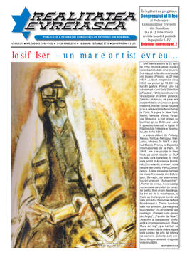 Iosif Iser – Un Mare Artist Evreu… Iosif Iser S-A Stins La 25 Apri- Lie 1958, În Plină Glorie, După O Carieră Artistică De Cinci Decenii