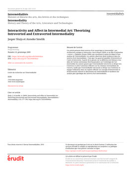 Theorizing Introverted and Extraverted Intermediality Jasper Sluijs Et Anneke Smelik