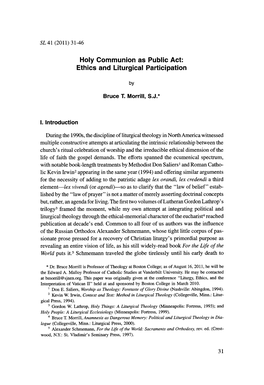 Holy Communion As Public Act: Ethics and Liturgical Participation