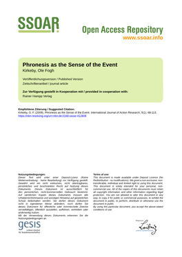 Phronesis As the Sense of the Event