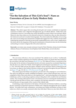 Nuns As Converters of Jews in Early Modern Italy