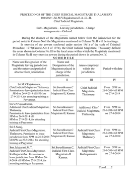 PROCEEDINGS of the CHIEF JUDICIAL MAGISTRATE THALASSERY PRESENT :-Sri.M.V.Rajakumara,B.A.,LL.B., Chief Judicial Magistrate