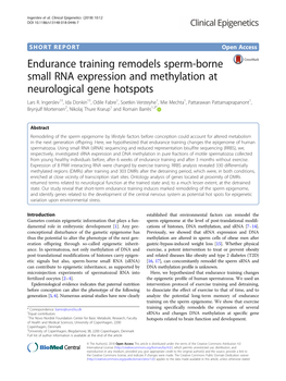 Endurance Training Remodels Sperm-Borne Small RNA Expression and Methylation at Neurological Gene Hotspots Lars R
