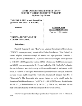 IN the UNITED STATES DISTRICT COURT for the WESTERN DISTRICT of VIRGINIA Big Stone Gap Division