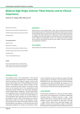 Bilateral High-Origin Anterior Tibial Arteries and Its Clinical Importance Sharma K, Haque MK, Mansur DI