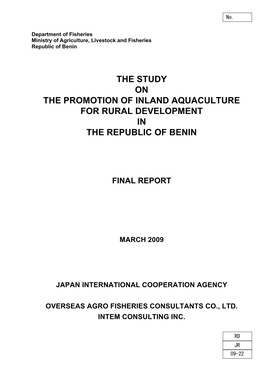 The Study on the Promotion of Inland Aquaculture for Rural Development in the Republic of Benin
