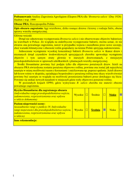 1 Podsumowanie Analizy Zagrożenia Agrofagiem (Ekspres PRA) Dla 'Brenneria Salicis' (Day 1924) Hauben I Wsp. 1999 Obszar