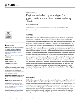 Regional Endothermy As a Trigger for Gigantism in Some Extinct Macropredatory Sharks