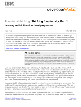 Functional Thinking: Thinking Functionally, Part 1 Learning to Think Like a Functional Programmer