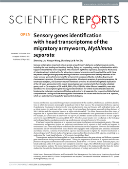 Sensory Genes Identification with Head Transcriptome of the Migratory