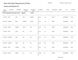 Queens County Cease and Desist List