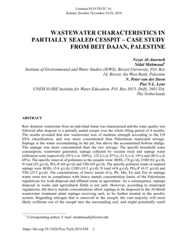 Wastewater Characteristics in Partially Sealed Cesspit – Case Study from Beit Dajan, Palestine