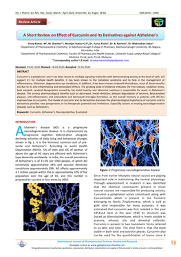 A Short Review on Effect of Curcumin and Its Derivatives Against Alzheimer's