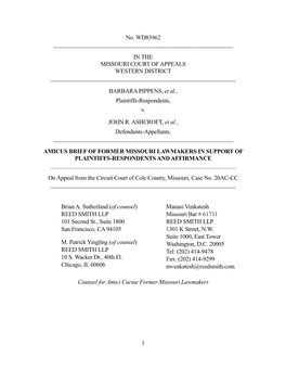 Amicus Brief of Former Missouri Lawmakers in Support of Plaintiffs-Respondents and Affirmance ______