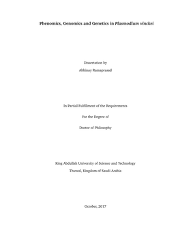 Phenomics, Genomics and Genetics in Plasmodium Vinckei