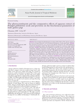 The Phytoconstituents and the Comparative Effects of Aqueous Extract of Irvingia Gabonensis Seeds and Proviron on the Biochemical Parameters of Male Guinea Pigs