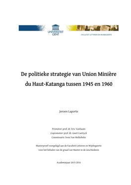 De Politieke Strategie Van Union Minière Du Haut-Katanga Tussen 1945 En 1960