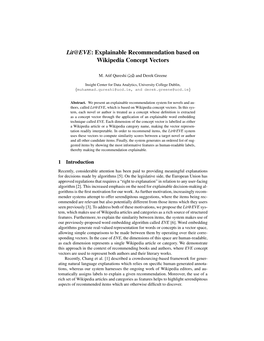 Lit@EVE: Explainable Recommendation Based on Wikipedia Concept Vectors